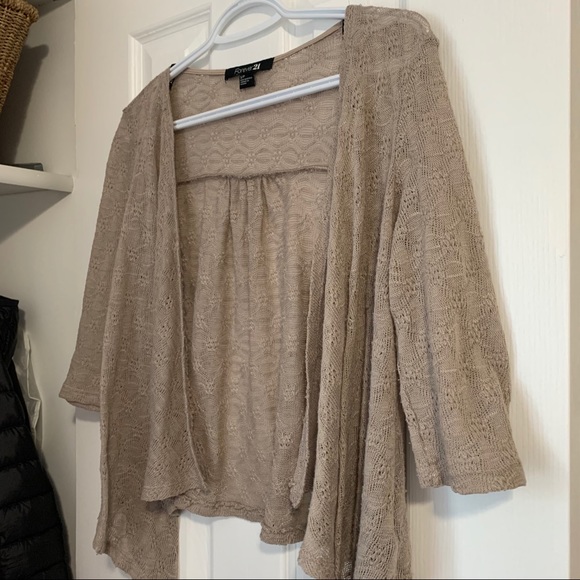 3 for $15 Forever 21 Beige Asymmetrical Cardigan - Picture 3 of 7